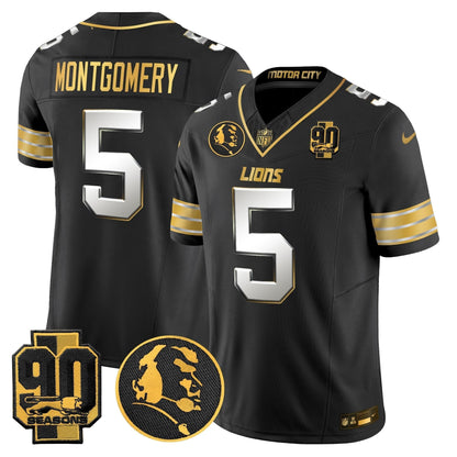 Men's Detroit Lions 2024 90th & John Madden Patch Gold Vapor Limited Jersey - All Stitched