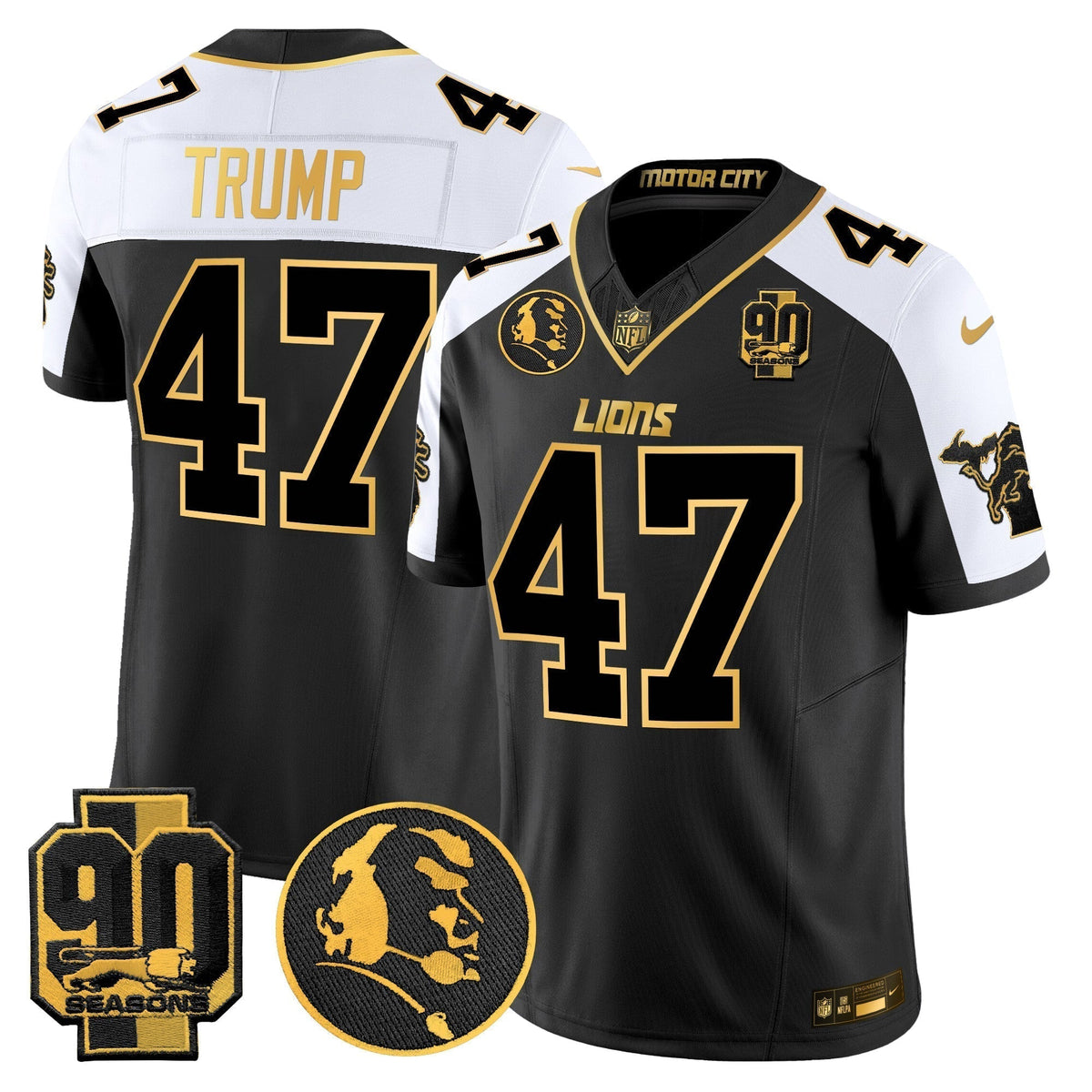 Men's Detroit Lions 2024 90th & John Madden Patch Gold Vapor Limited Jersey - All Stitched