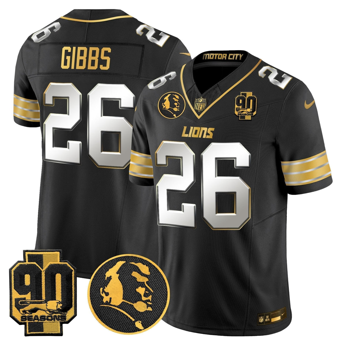 Men's Detroit Lions 2024 90th & John Madden Patch Gold Vapor Limited Jersey - All Stitched