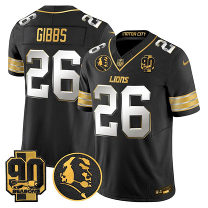 Men's Detroit Lions 2024 90th & John Madden Patch Gold Vapor Limited Jersey - All Stitched