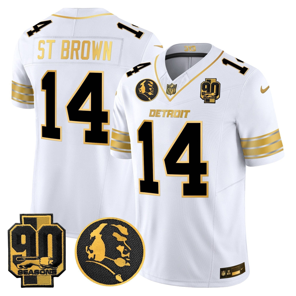 Men's Detroit Lions 2024 90th & John Madden Patch Gold Vapor Limited Jersey - All Stitched