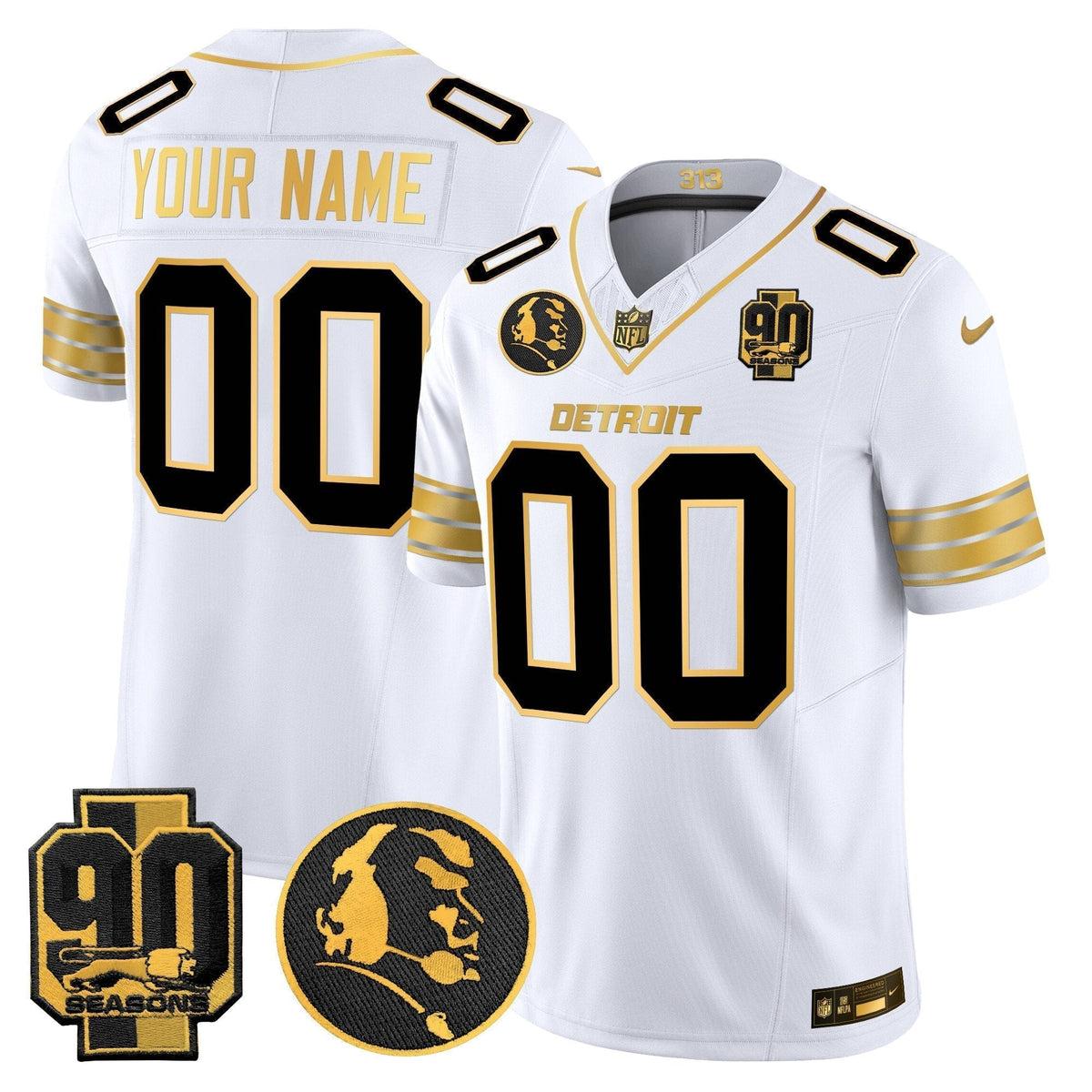 Detroit Lions 2024 90th & John Madden Patch Gold Vapor Limited Custom Jersey - All Stitched