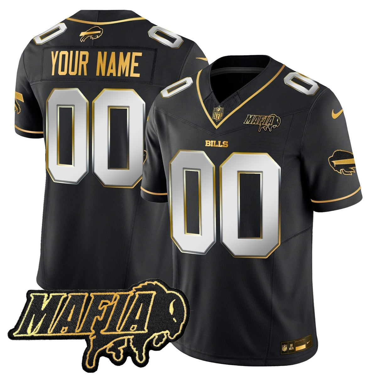 BUF 2024 Bills Mafia Patch Gold Vapor Limited Custom Jersey - Stitched
