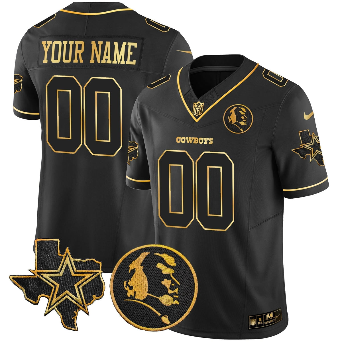 Cowboys Texas & John Madden Patch Gold Vapor Limited Custom Jersey - All Stitched