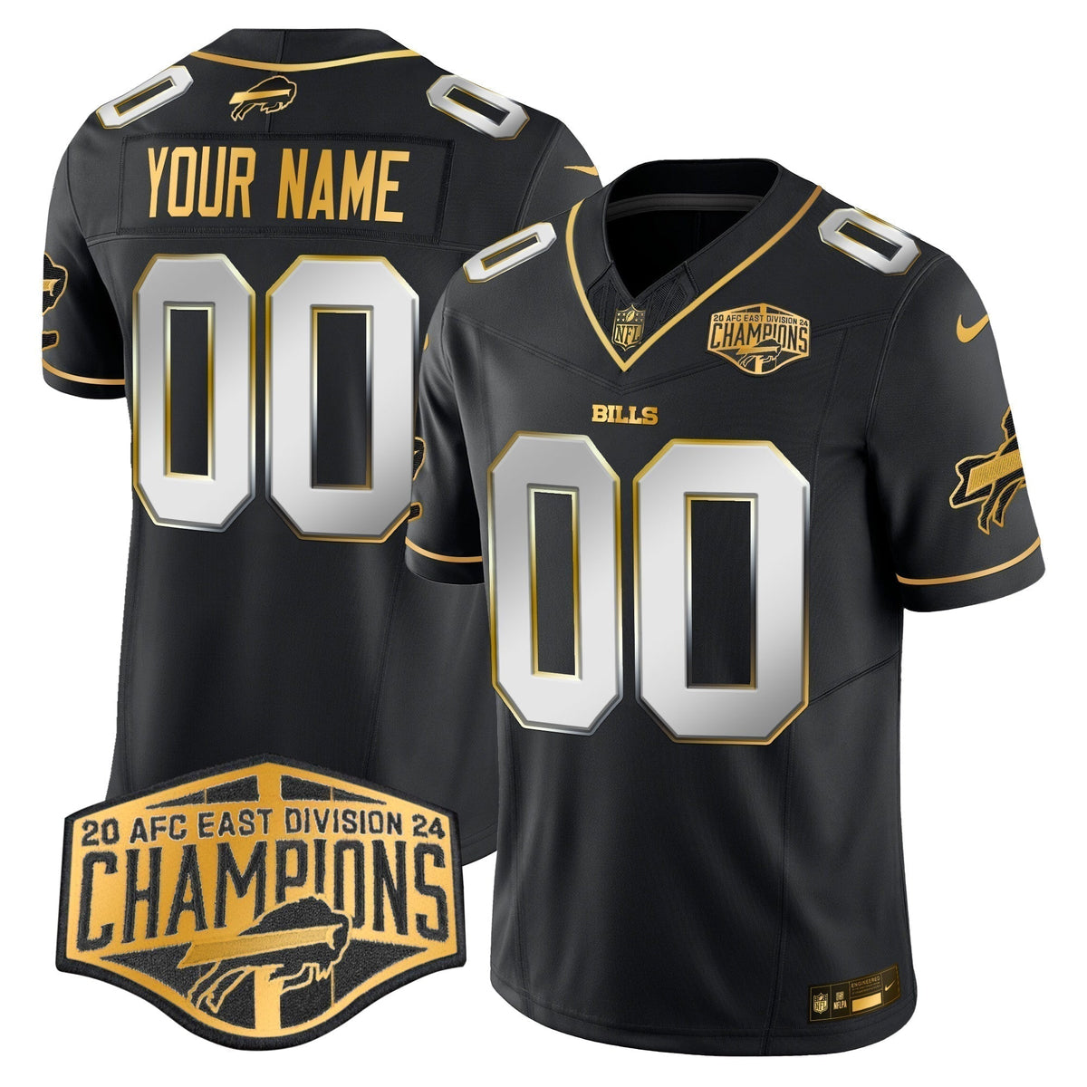 Bills 2024 AFC East Division Champions Gold Vapor Limited Custom Jersey - Stitched