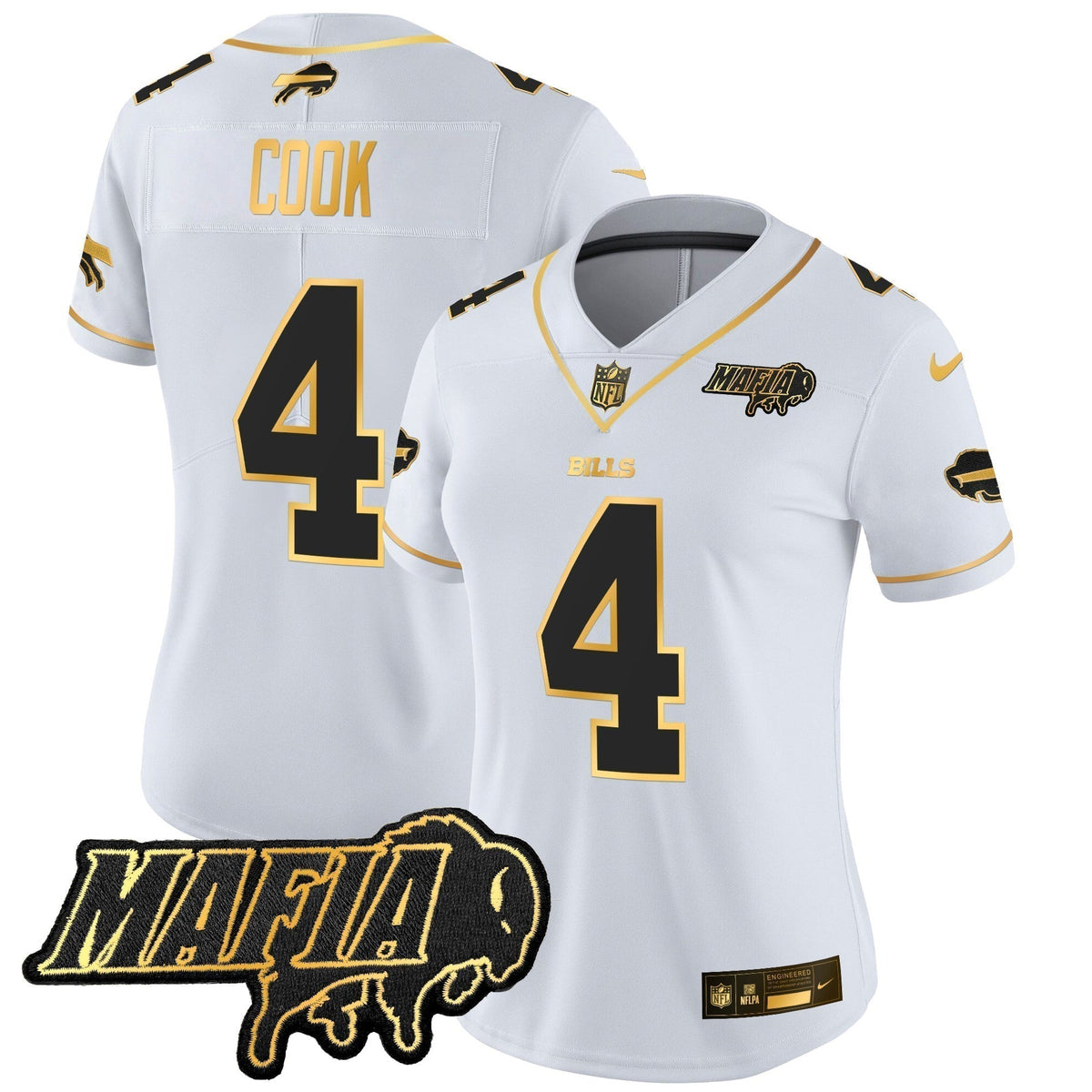 Women's BUF 2024 Bills Mafia Patch Gold Vapor Limited Jersey - Stitched