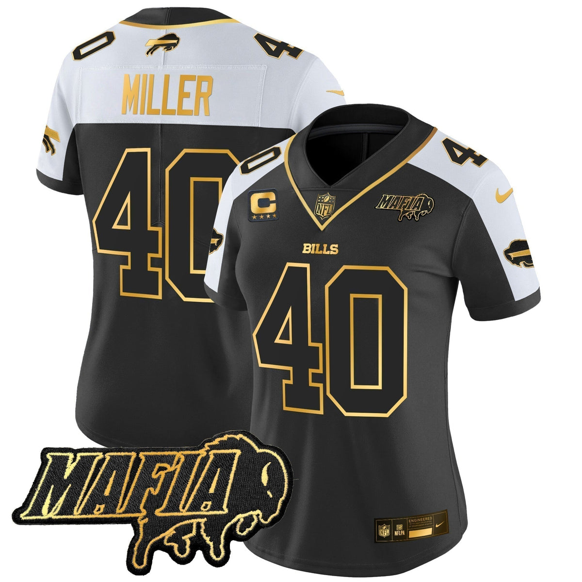 Women's BUF 2024 Bills Mafia Patch Gold Vapor Limited Jersey - Stitched