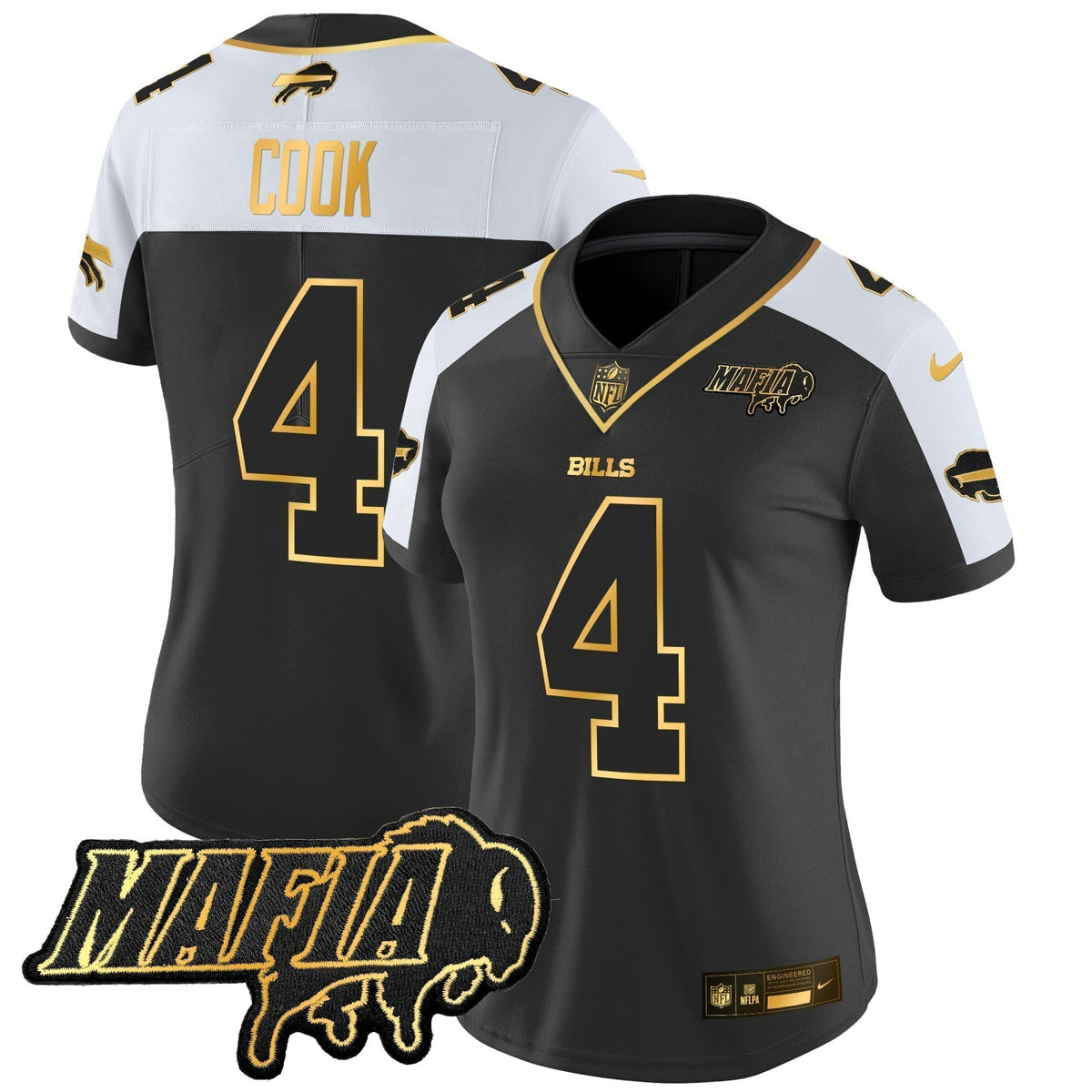 Women's BUF 2024 Bills Mafia Patch Gold Vapor Limited Jersey - Stitched