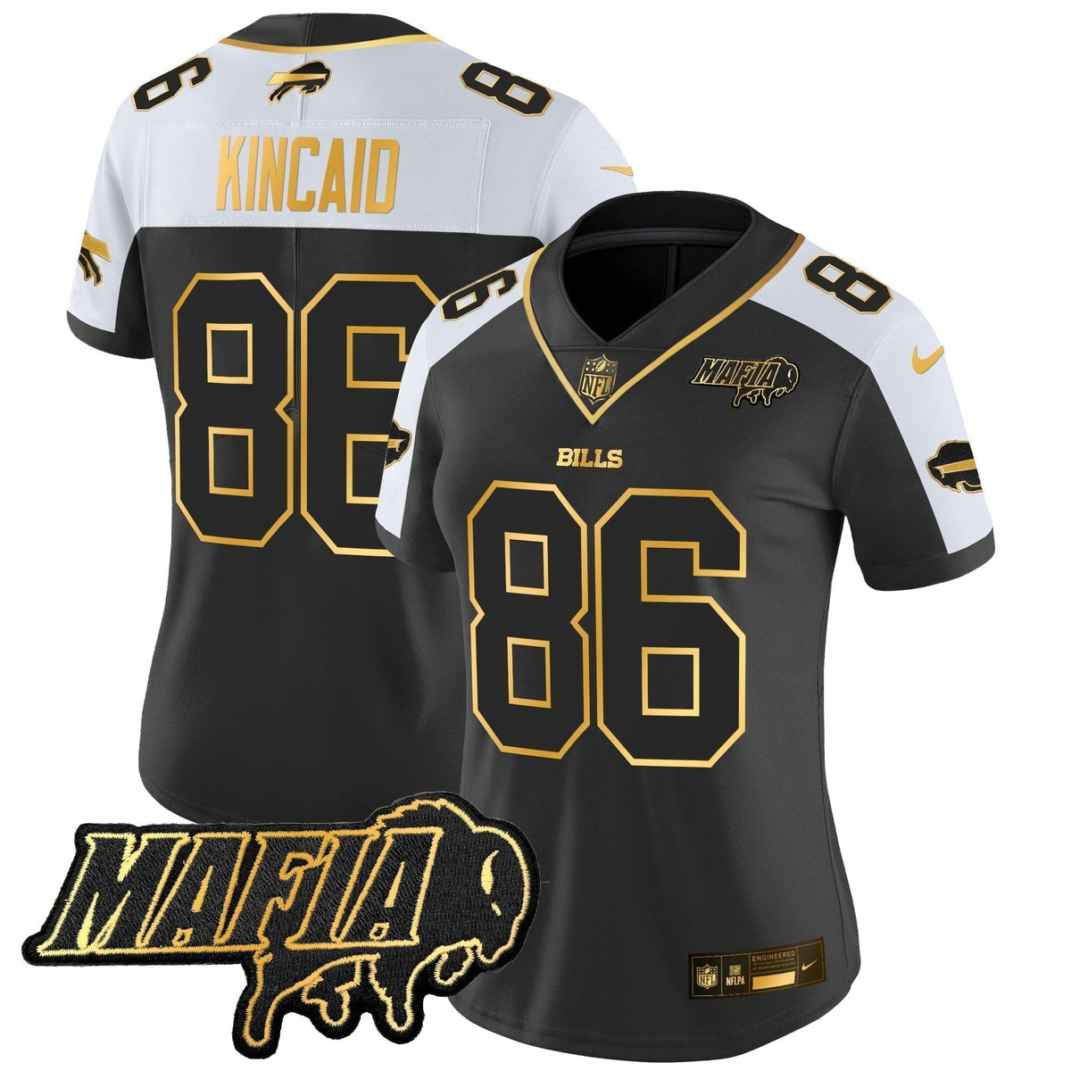 Women's BUF 2024 Bills Mafia Patch Gold Vapor Limited Jersey - Stitched
