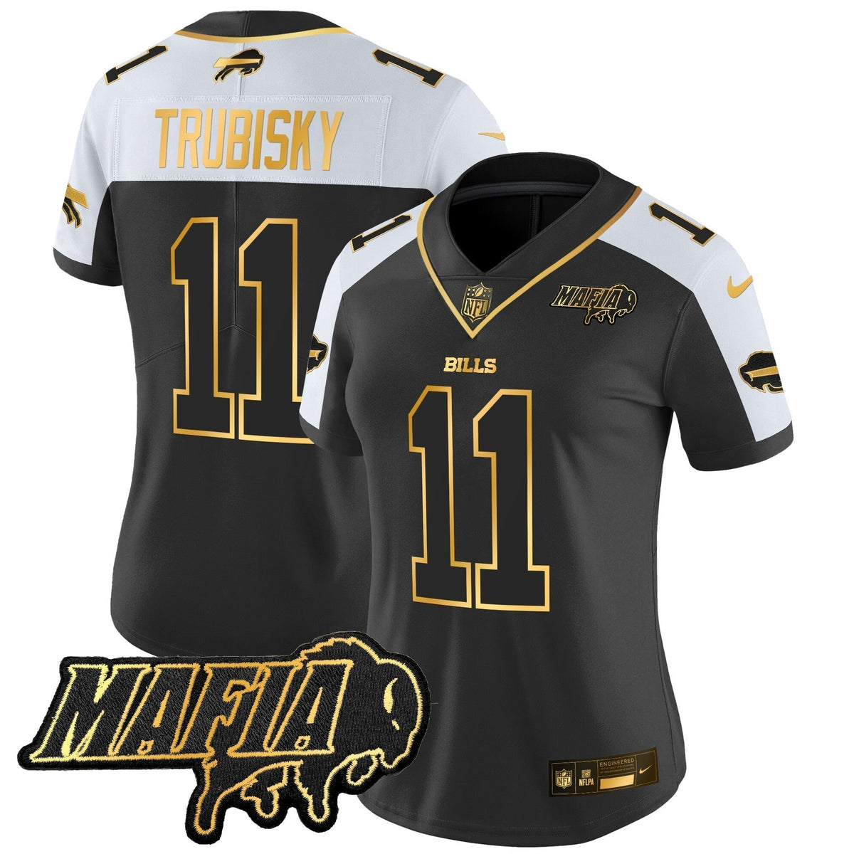 Women's BUF 2024 Bills Mafia Patch Gold Vapor Limited Jersey - Stitched