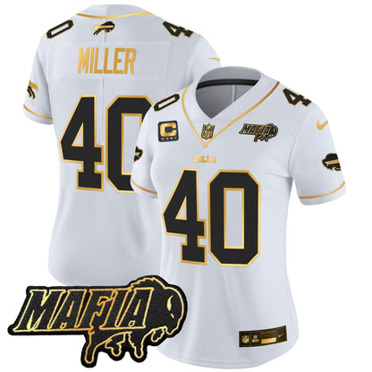 Women's BUF 2024 Bills Mafia Patch Gold Vapor Limited Jersey - Stitched