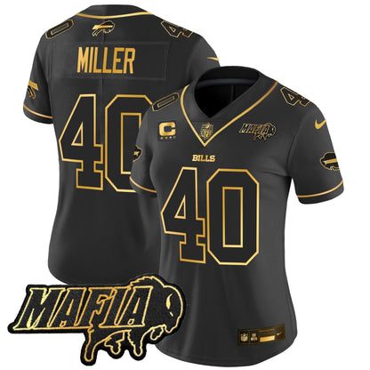 Women's BUF 2024 Bills Mafia Patch Gold Vapor Limited Jersey - Stitched