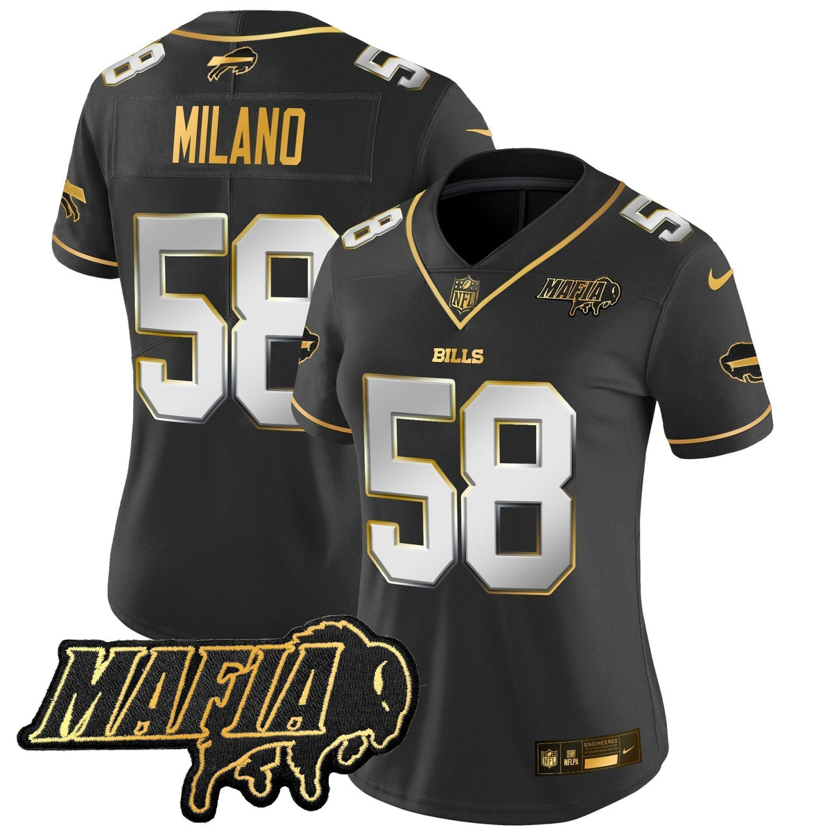 Women's BUF 2024 Bills Mafia Patch Gold Vapor Limited Jersey - Stitched