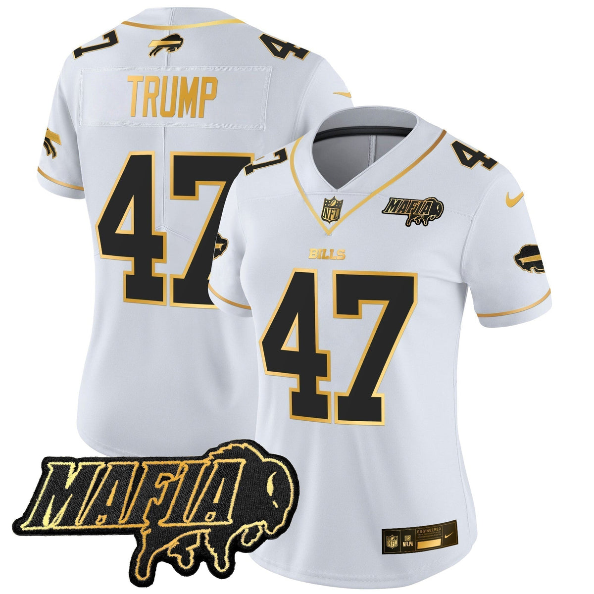 Women's BUF 2024 Bills Mafia Patch Gold Vapor Limited Jersey - Stitched