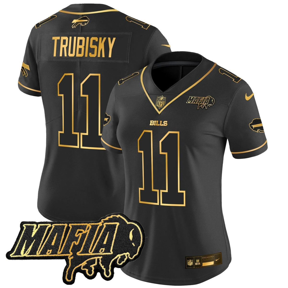 Women's BUF 2024 Bills Mafia Patch Gold Vapor Limited Jersey - Stitched