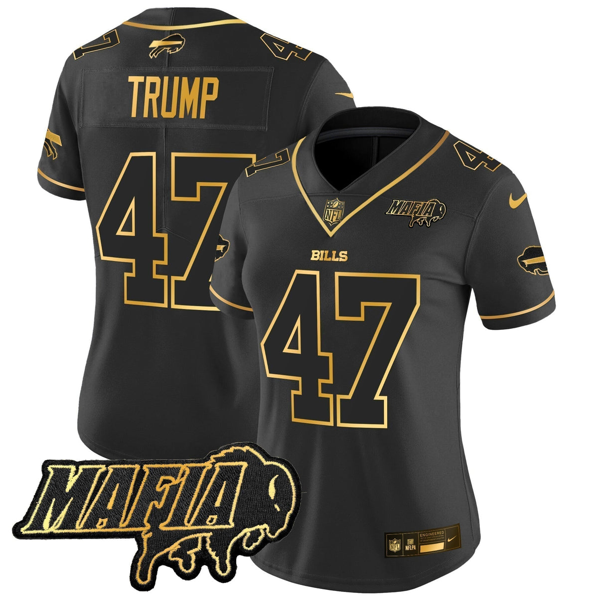 Women's BUF 2024 Bills Mafia Patch Gold Vapor Limited Jersey - Stitched