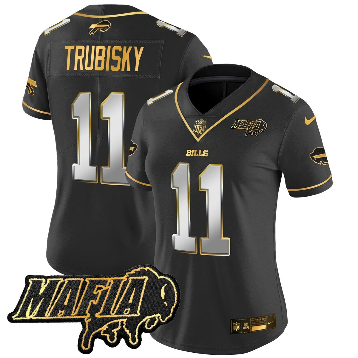 Women's BUF 2024 Bills Mafia Patch Gold Vapor Limited Jersey - Stitched