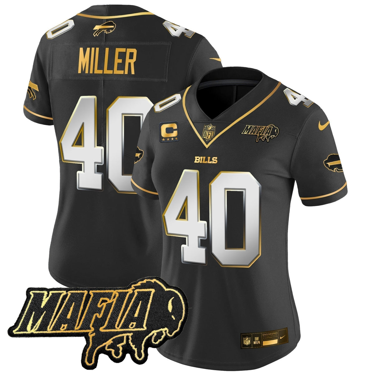 Women's BUF 2024 Bills Mafia Patch Gold Vapor Limited Jersey - Stitched