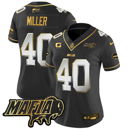 Women's BUF 2024 Bills Mafia Patch Gold Vapor Limited Jersey - Stitched