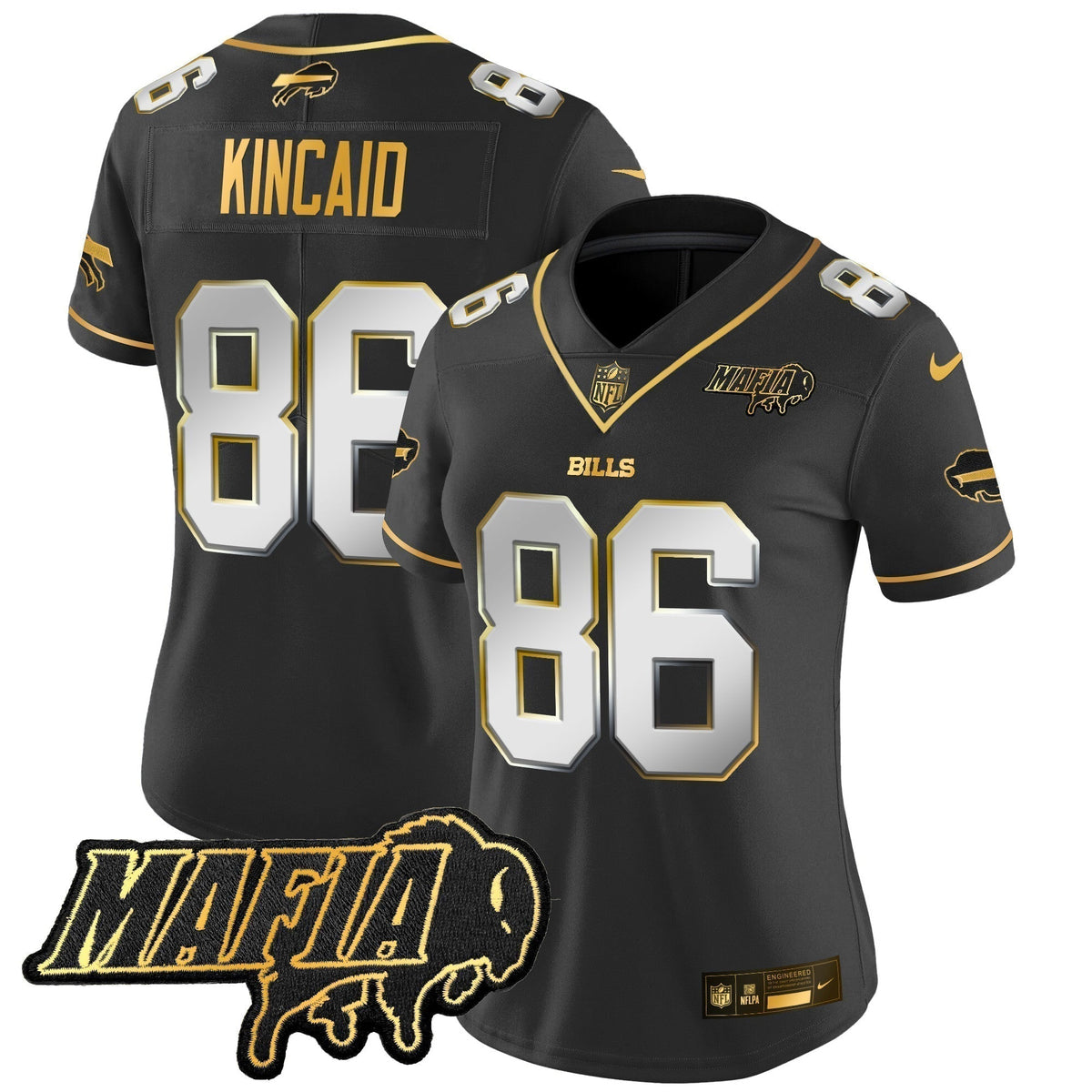 Women's BUF 2024 Bills Mafia Patch Gold Vapor Limited Jersey - Stitched