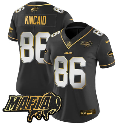 Women's BUF 2024 Bills Mafia Patch Gold Vapor Limited Jersey - Stitched