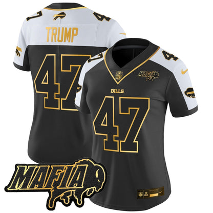 Women's BUF 2024 Bills Mafia Patch Gold Vapor Limited Jersey - Stitched