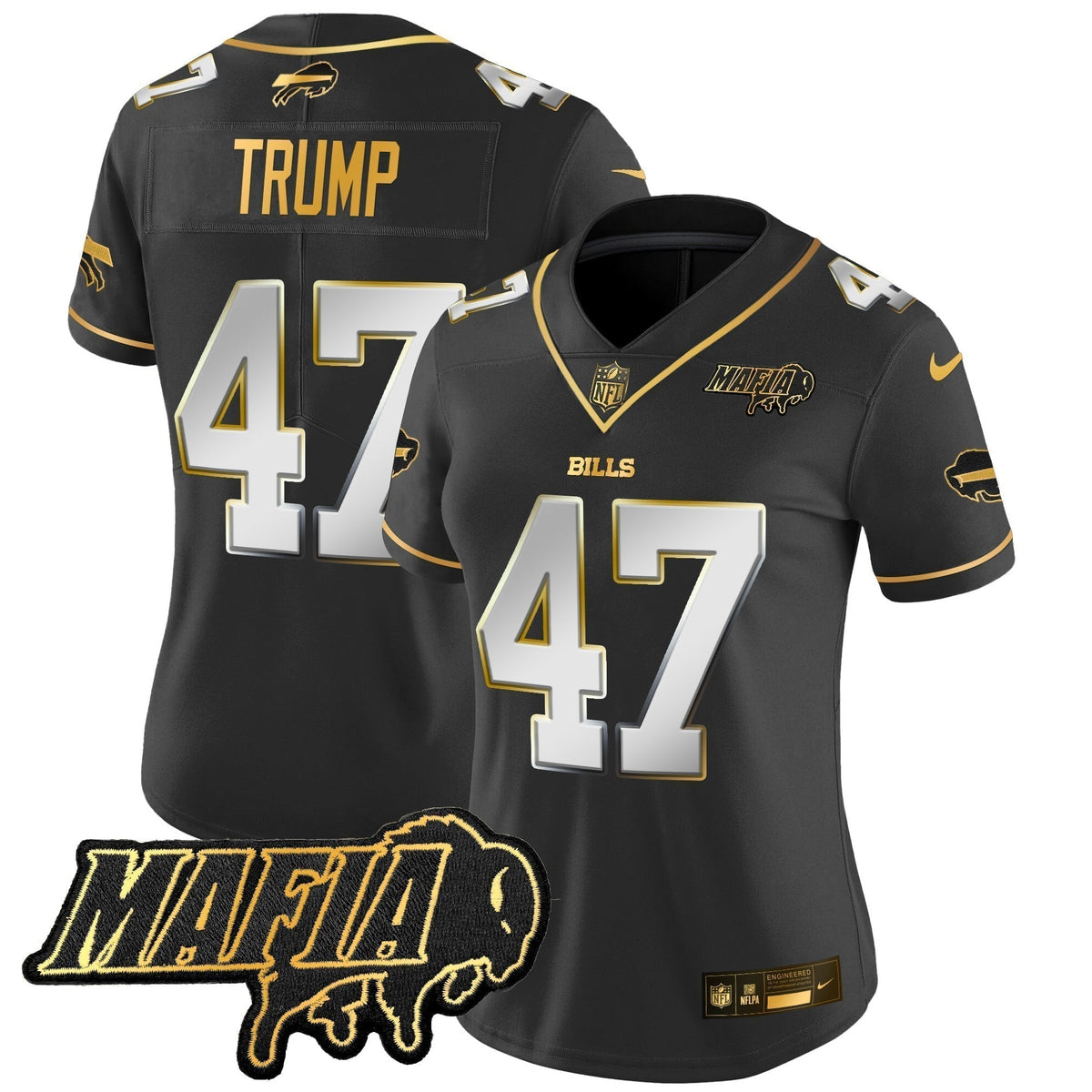Women's BUF 2024 Bills Mafia Patch Gold Vapor Limited Jersey - Stitched