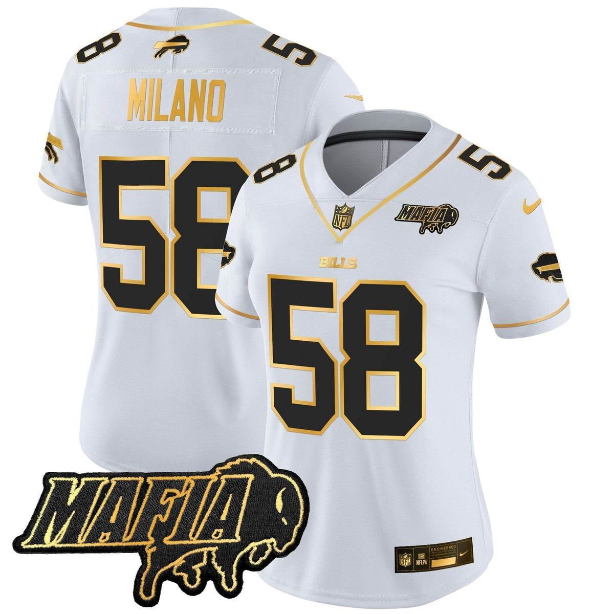 Women's BUF 2024 Bills Mafia Patch Gold Vapor Limited Jersey - Stitched