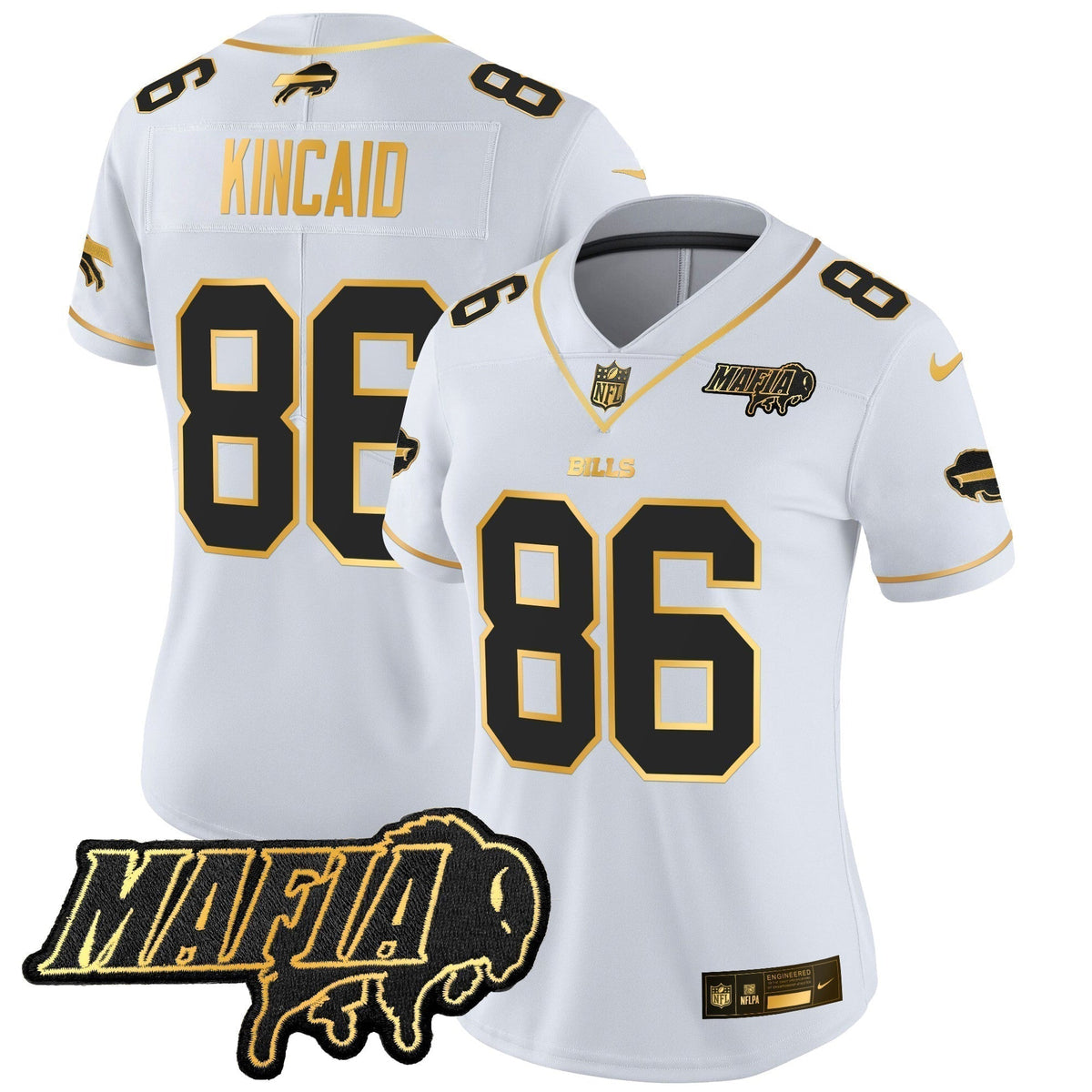 Women's BUF 2024 Bills Mafia Patch Gold Vapor Limited Jersey - Stitched