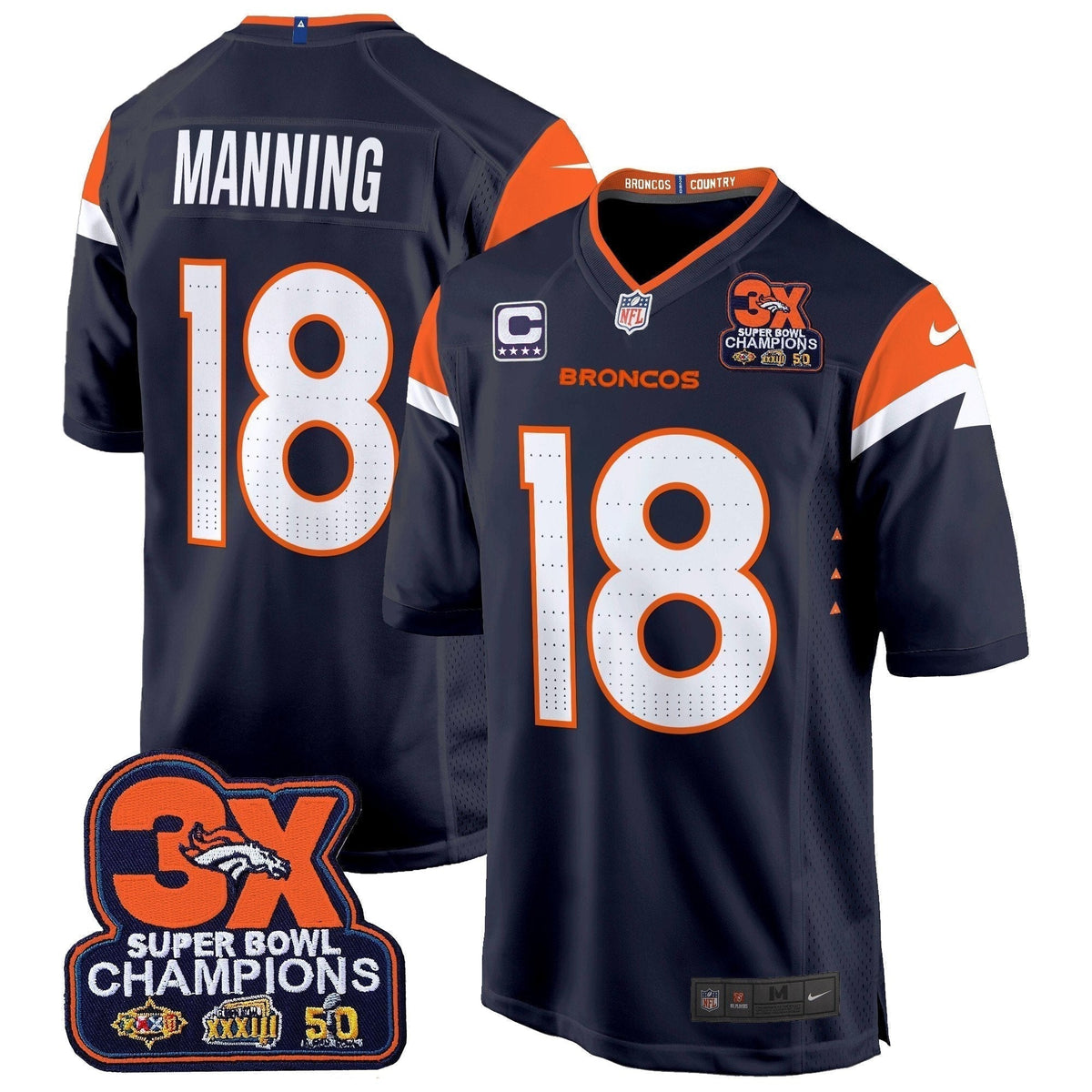 DEN 3-Time Champions Patch Game Jersey - Al Stitched