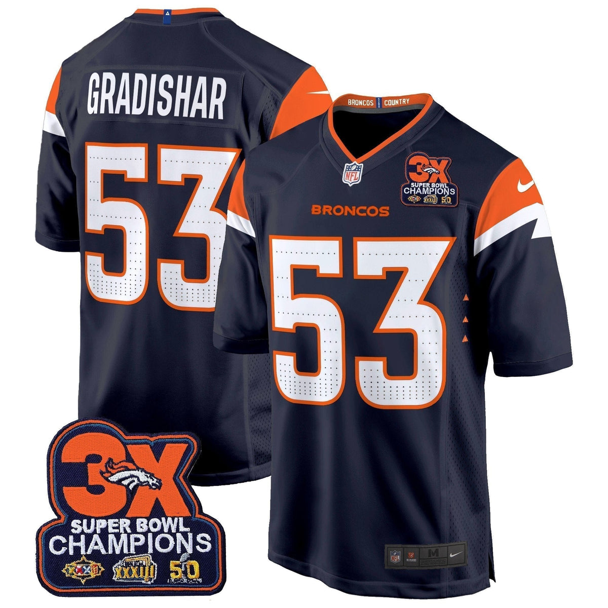 DEN 3-Time Champions Patch Game Jersey - Al Stitched