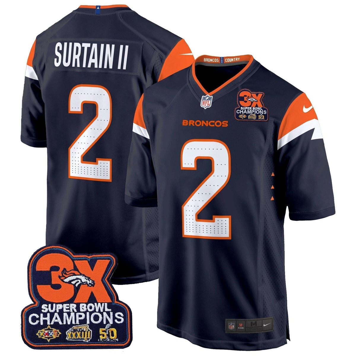 DEN 3-Time Champions Patch Game Jersey - Al Stitched
