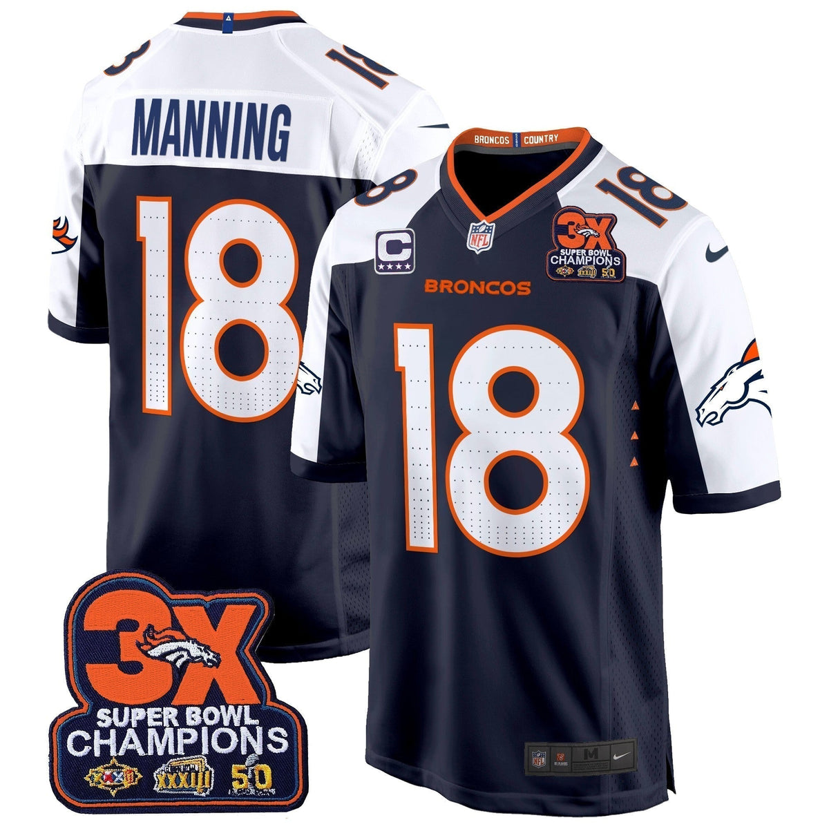 DEN 3-Time Champions Patch Game Jersey - Al Stitched