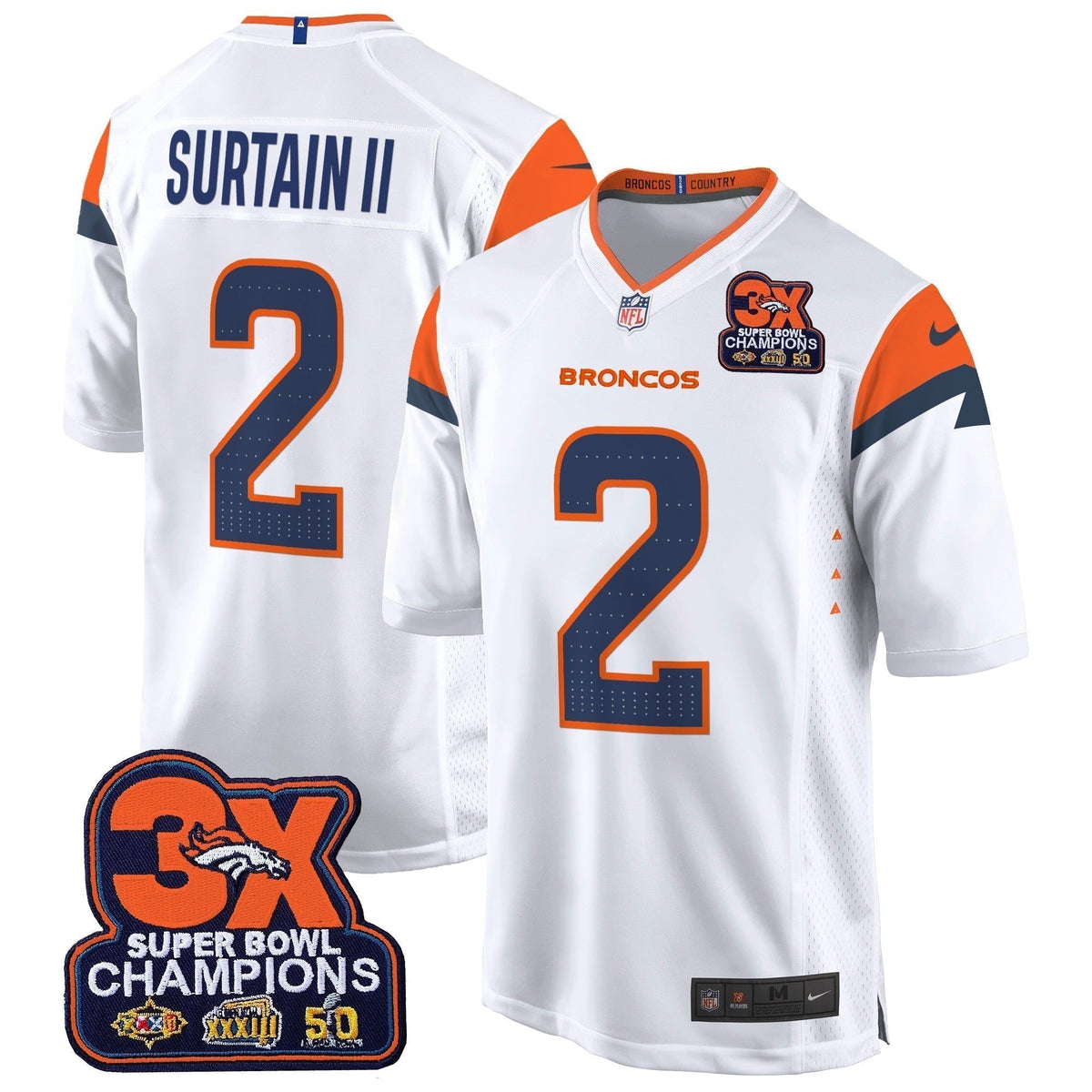 DEN 3-Time Champions Patch Game Jersey - Al Stitched