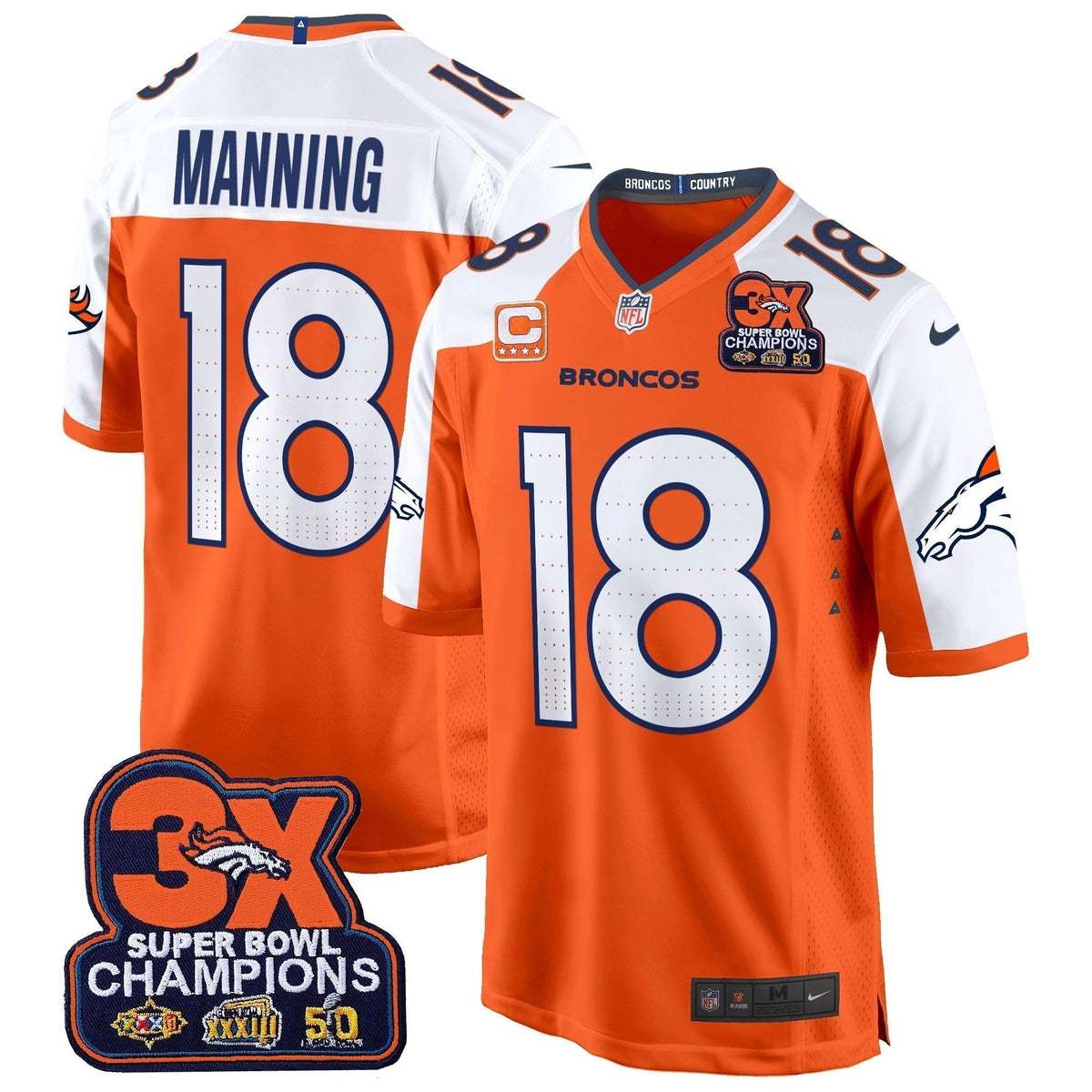 DEN 3-Time Champions Patch Game Jersey - Al Stitched