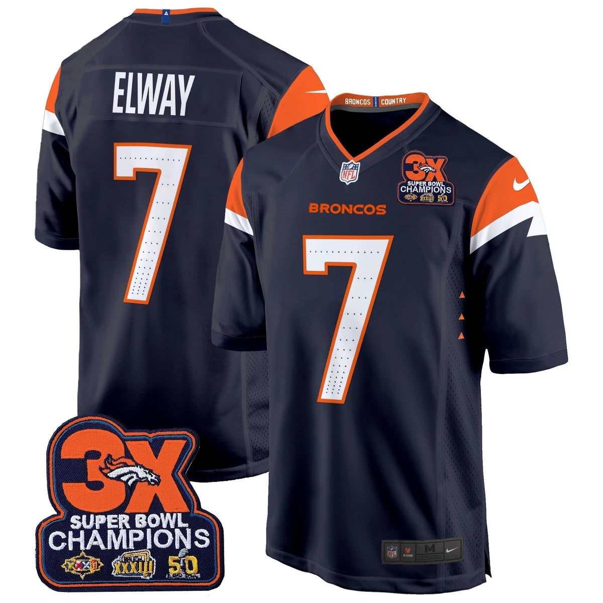DEN 3-Time Champions Patch Game Jersey - Al Stitched