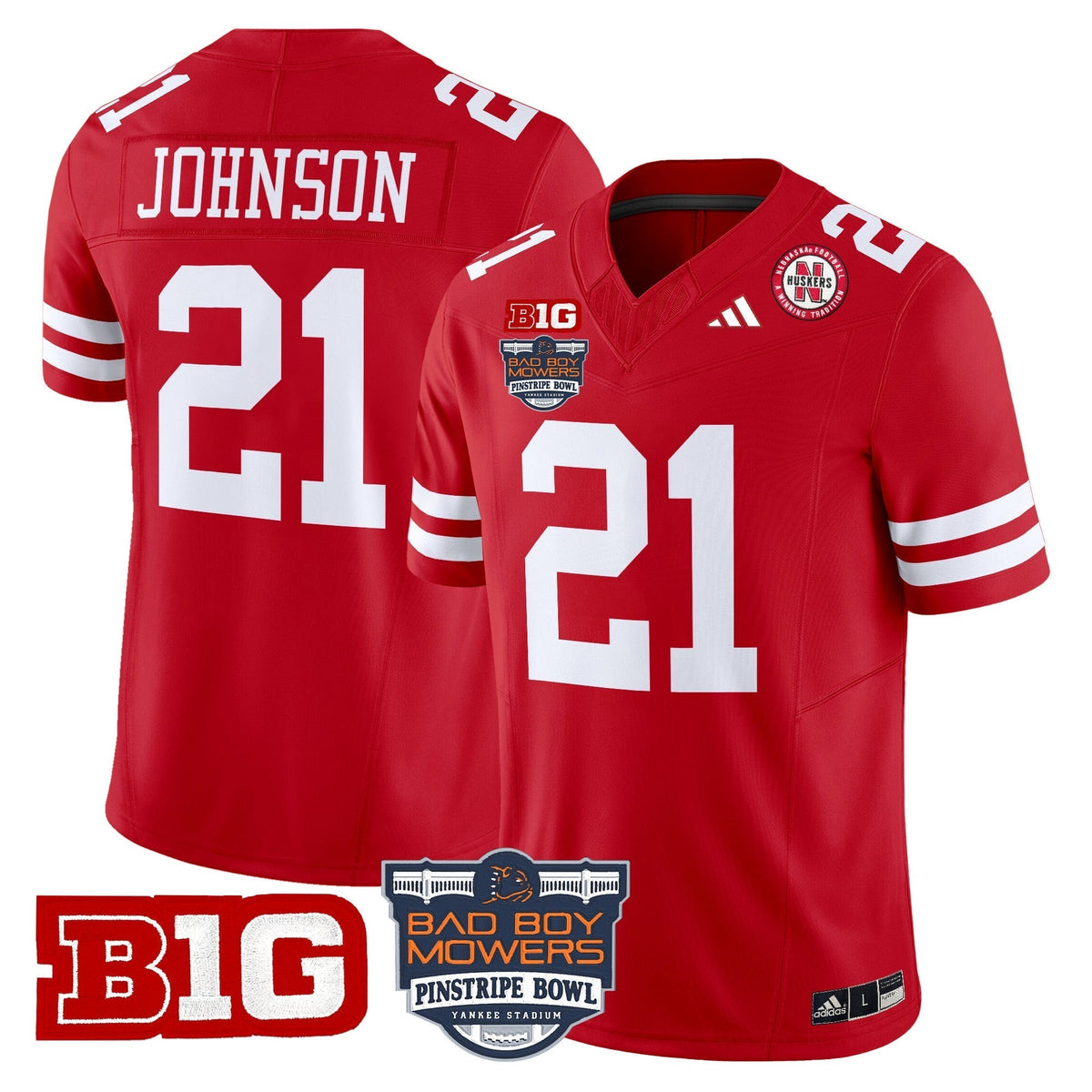 Men's Nebraska Cornhuskers 2025 Pinstripe Bowl Patch Vapor Limited Jersey - All Stitched