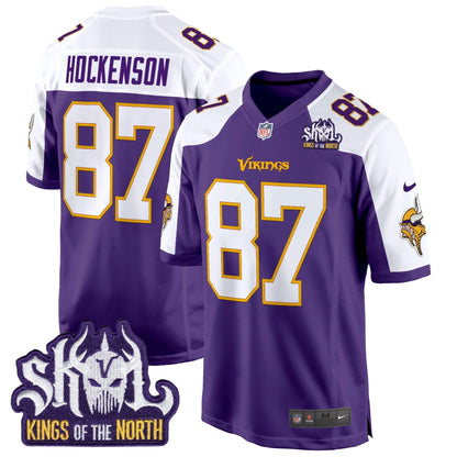 Men's Minnesota Vikings King Of The North Patch Throwback Game Jersey - All Stitched