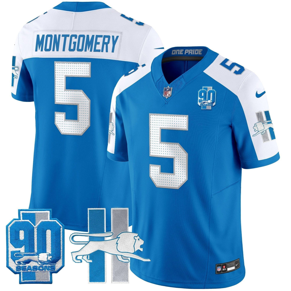 Men's Detroit Lions Throwback 90th Year Patch Vapor Limited Jersey - All Stitched