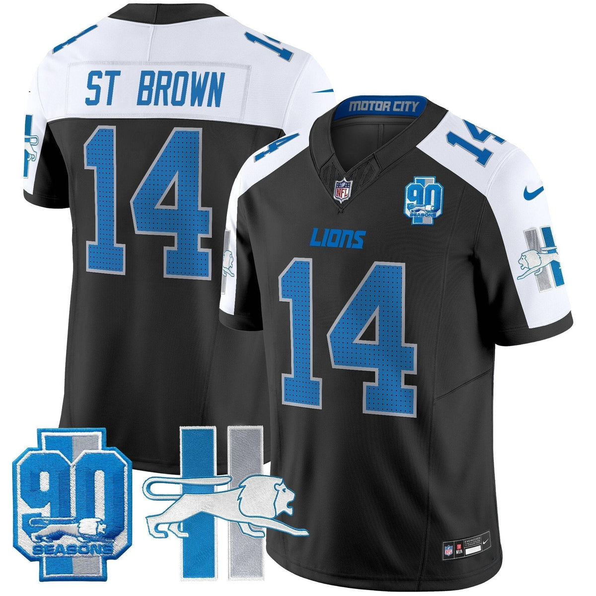 Men's Detroit Lions Throwback 90th Year Patch Vapor Limited Jersey - All Stitched