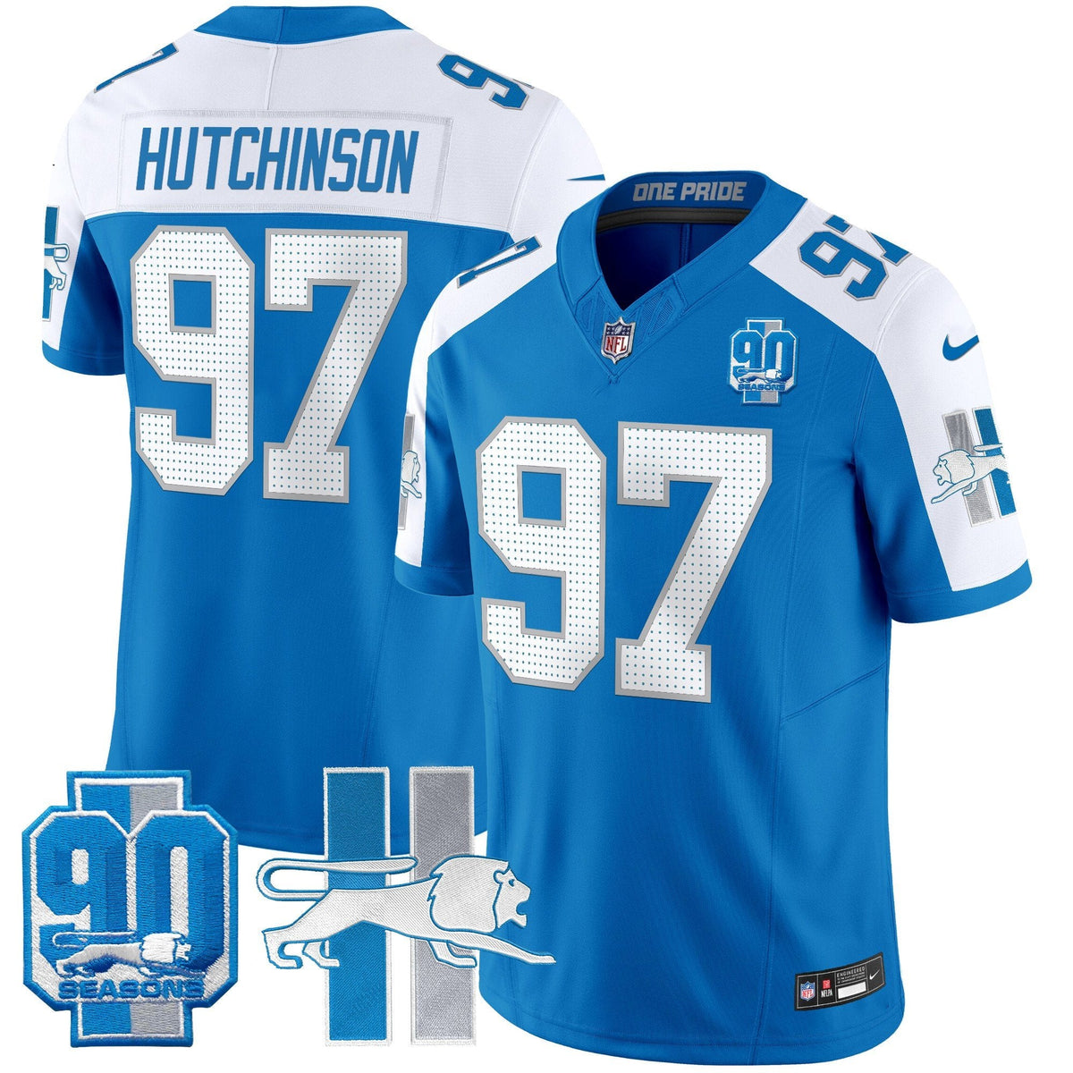 Men's Detroit Lions Throwback 90th Year Patch Vapor Limited Jersey - All Stitched