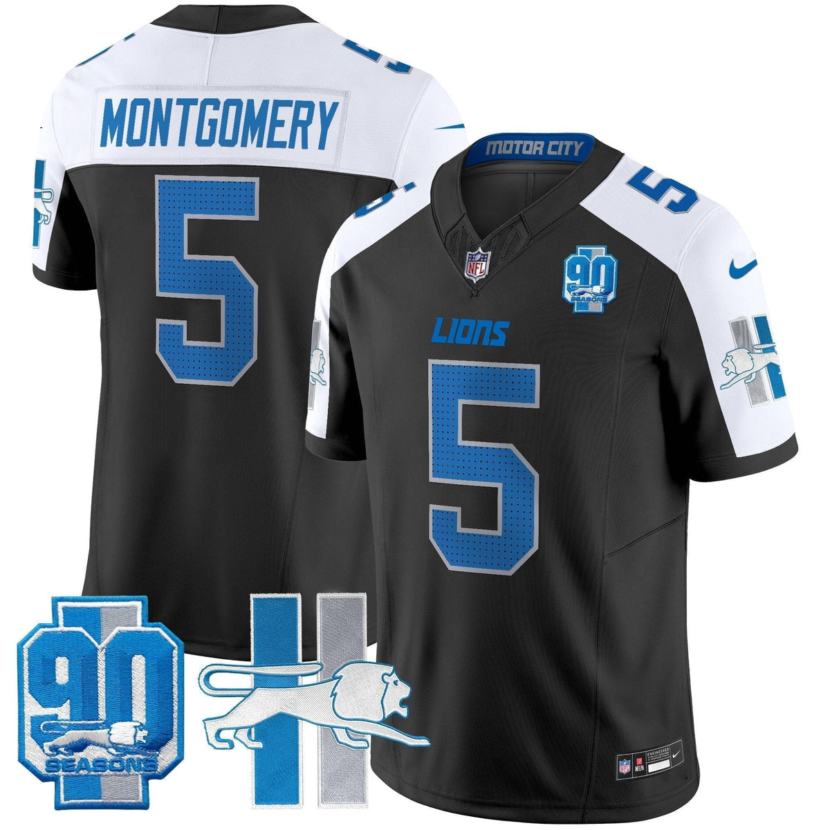 Men's Detroit Lions Throwback 90th Year Patch Vapor Limited Jersey - All Stitched