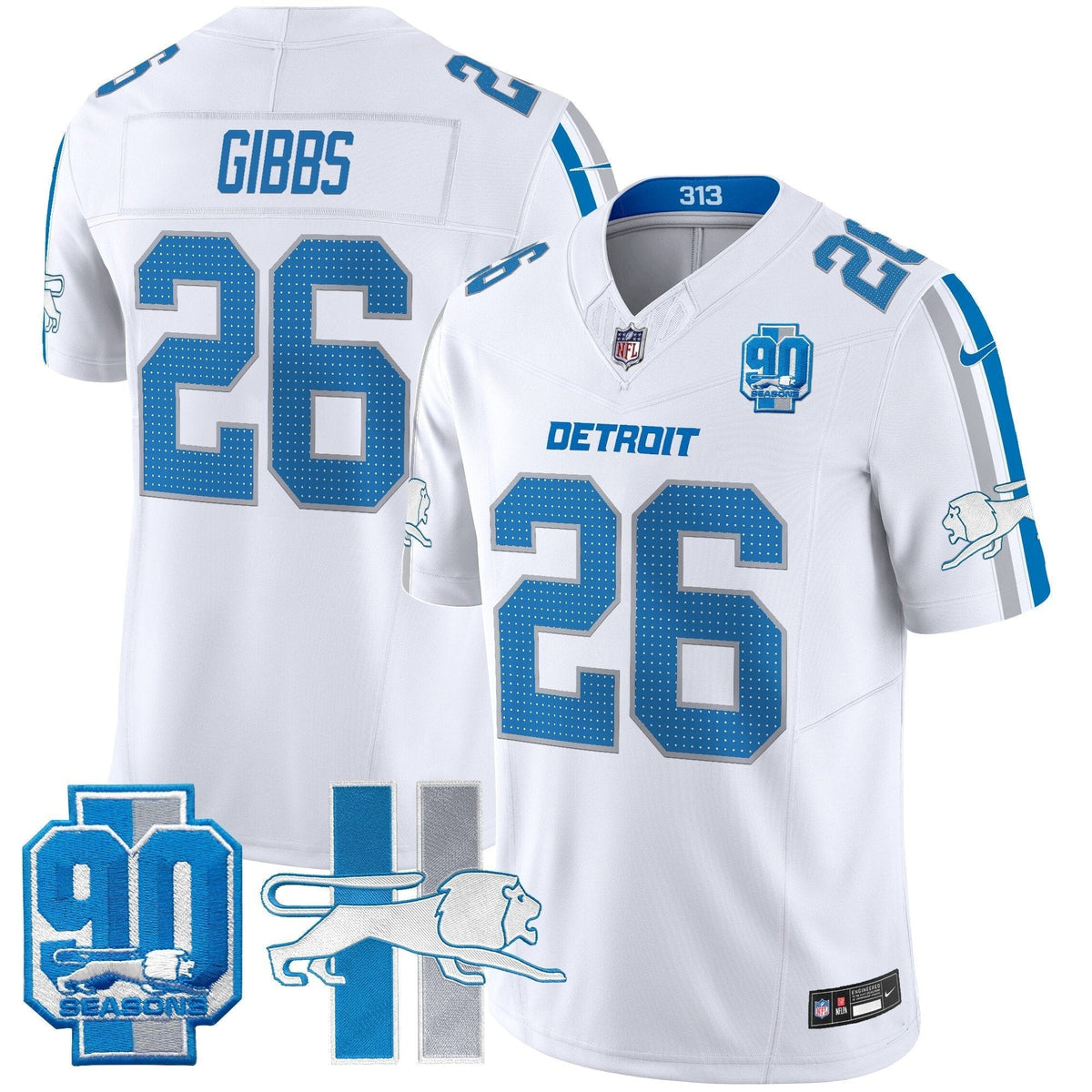 Men's Detroit Lions Throwback 90th Year Patch Vapor Limited Jersey - All Stitched