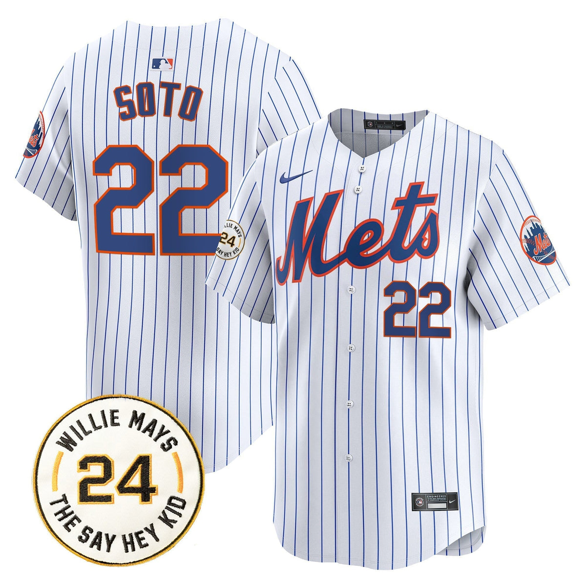 Men's Mets Willie Mays Patch Vapor Premier Limited Jersey - All Stitched