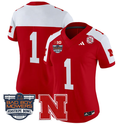 Women's Nebraska Cornhuskers 2025 Pinstripe Bowl Patch Vapor Limited Jersey - All Stitched