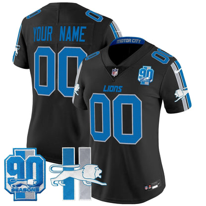 Detroit Lions Throwback 90th Year Patch Vapor Limited Custom Jersey - All Stitched