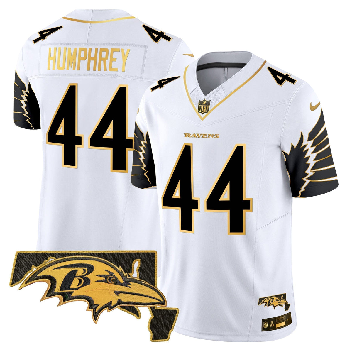 Men's Ravens Maryland Patch Gold Vapor Limited Jersey V2 - All Stitched