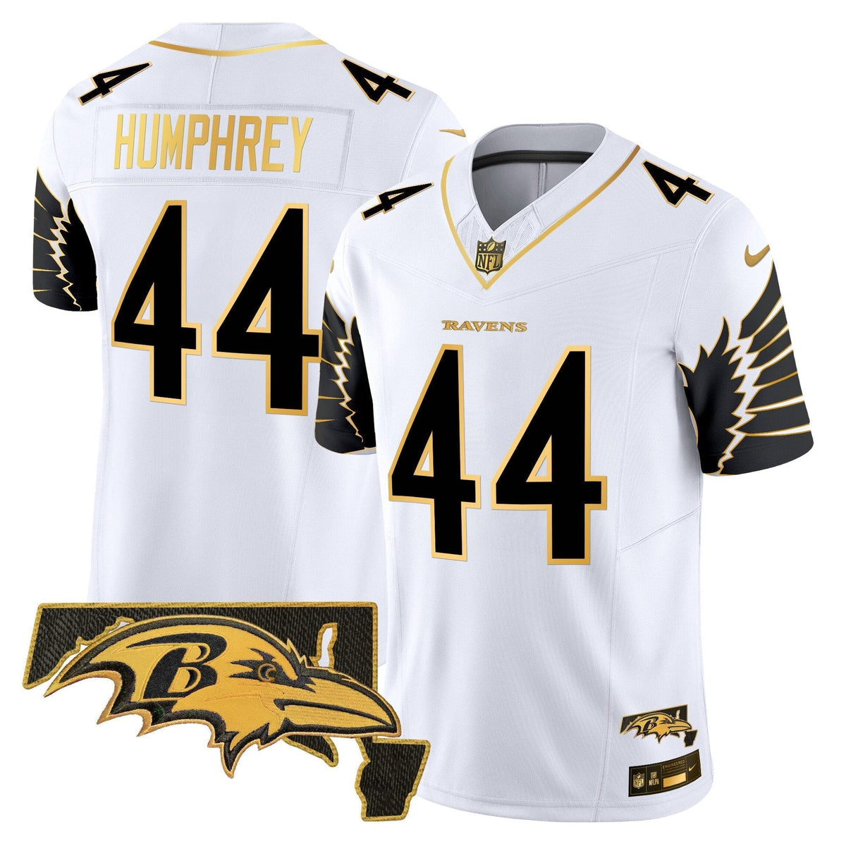 Men's Ravens Maryland Patch Gold Vapor Limited Jersey V2 - All Stitched