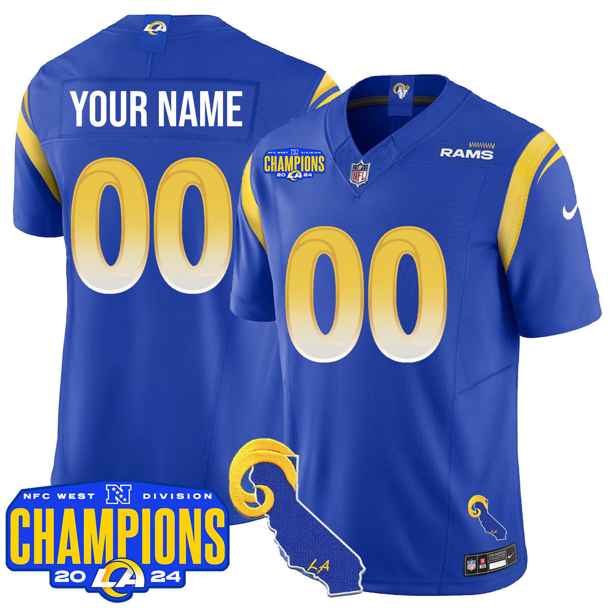 Custom Gender/Name LAR 2024 NFC West Division Champions Jersey - Stitched