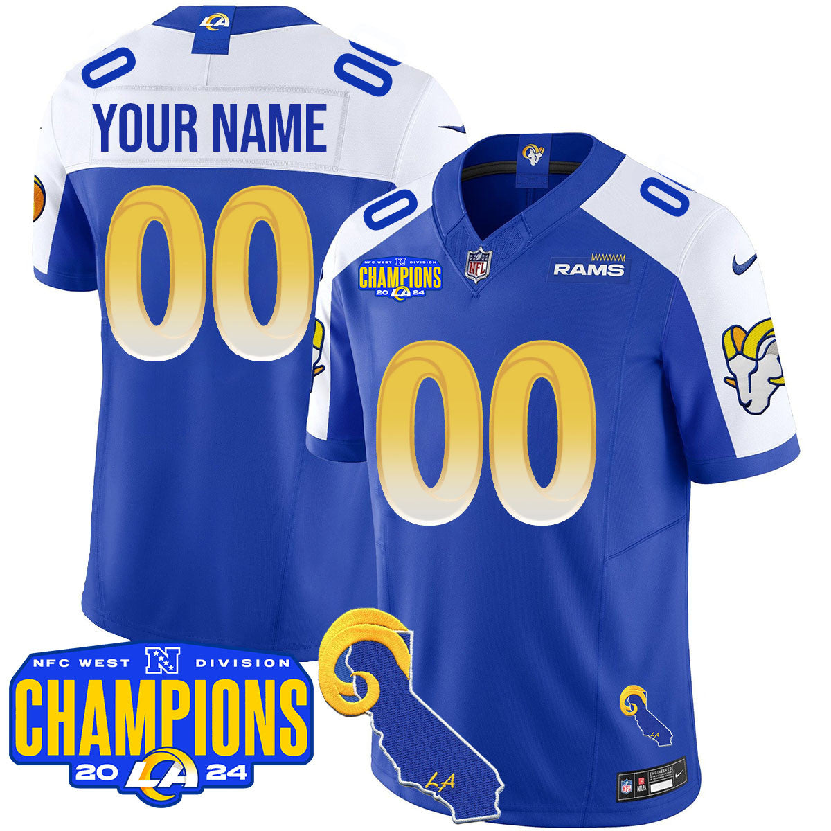 Custom Gender/Name LAR 2024 NFC West Division Champions Jersey - Stitched